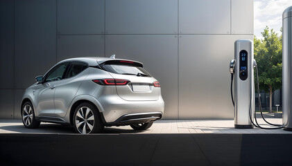 Auto el&eacute;ctrico ecol&oacute;gico cargando