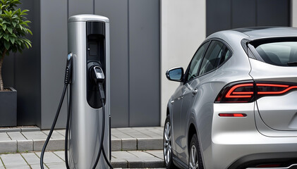 Auto el&eacute;ctrico ecol&oacute;gico cargando