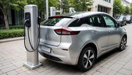 Auto el&eacute;ctrico ecol&oacute;gico cargando