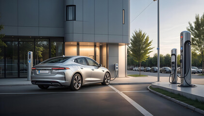 Auto el&eacute;ctrico ecol&oacute;gico cargando