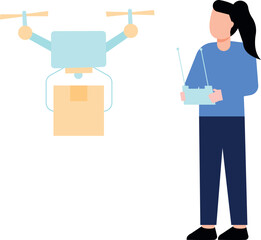 Girl receiving parcel by drone.