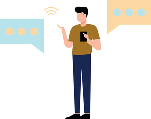 The boy is reading the message on the phone.