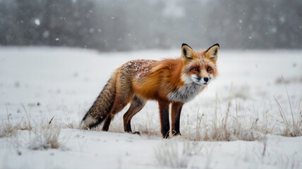 Obraz premium a red fox standing in snow