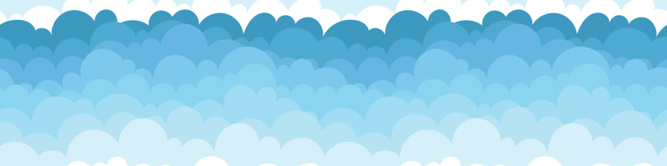 Fototapeta premium Vector drawing of sky with clouds, seamless border, cartoon illustration, natural background 