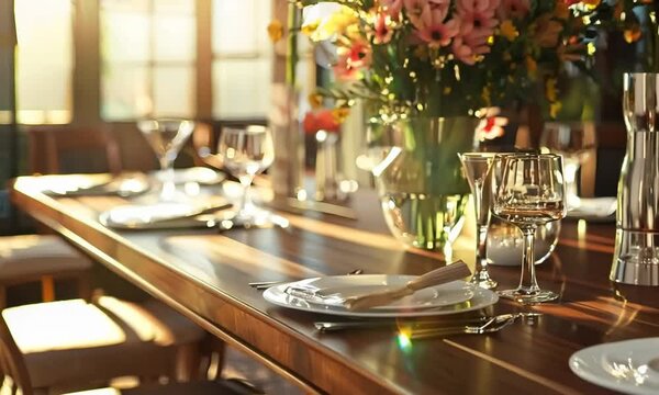Elegant dining table set for a meal, Video