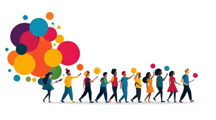 A vibrant LGBTQ pride march including individuals of various ages and races