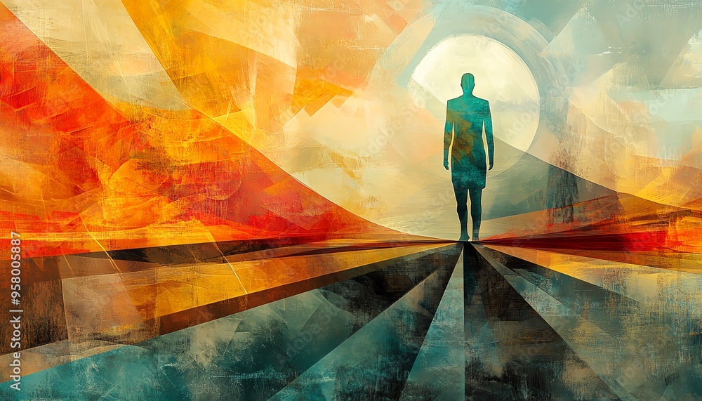 Poster Design an abstract scene with shapes symbolizing choices