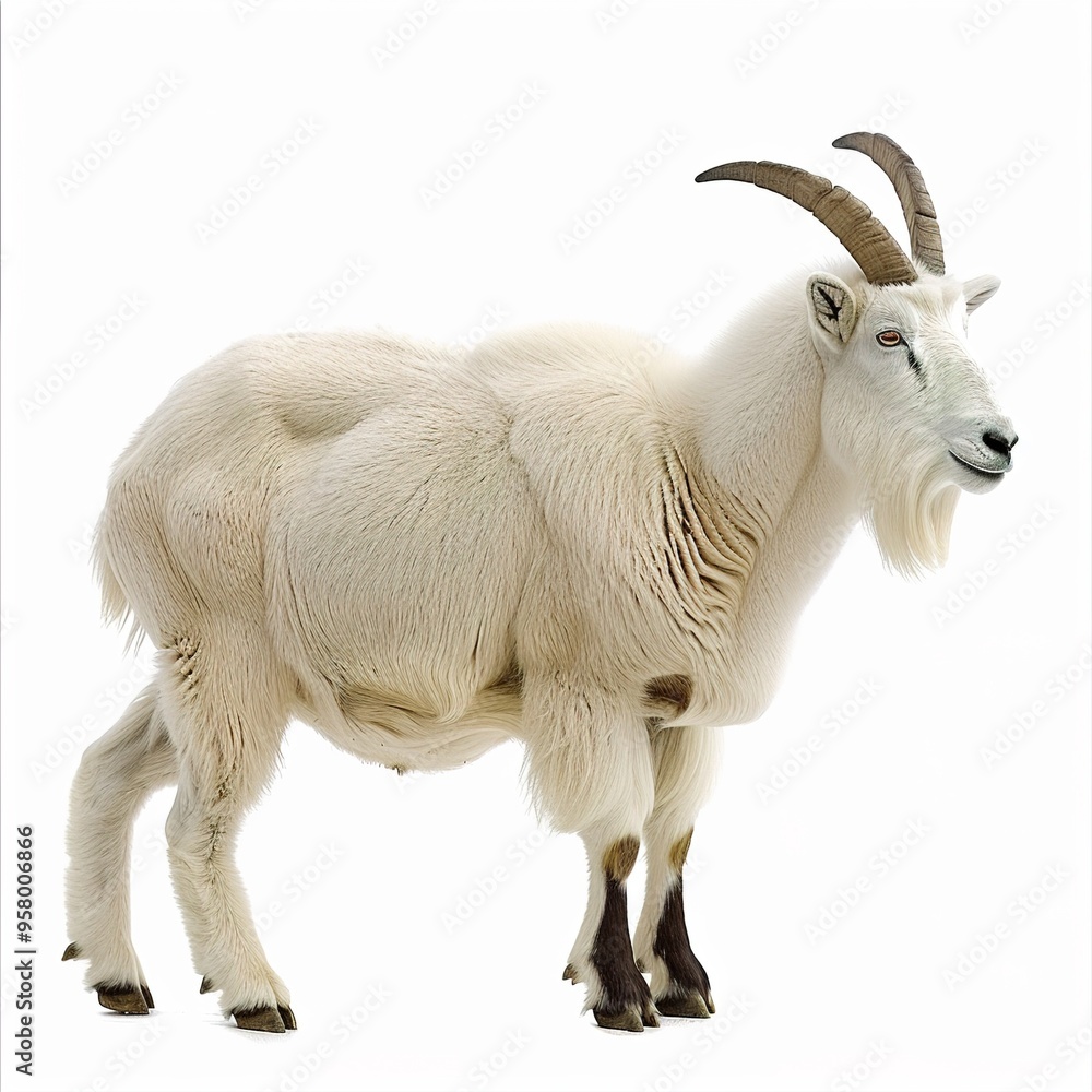 Sticker a white mountain goat isolated on white