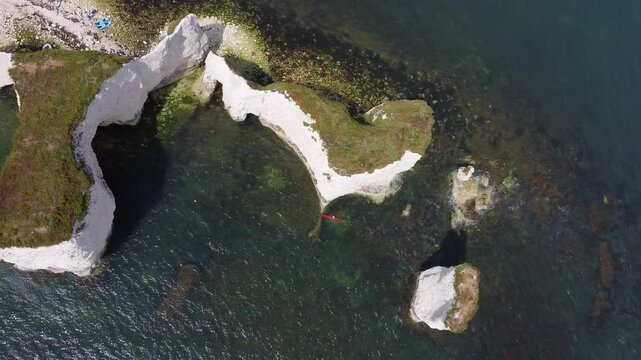 Top Down Aerial View of Old Harry Rocks - Jurassic Coastline Cliffs UK
