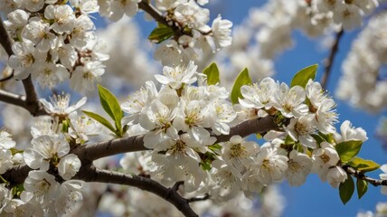 Obraz premium Springtime white blossoms on tree branch 