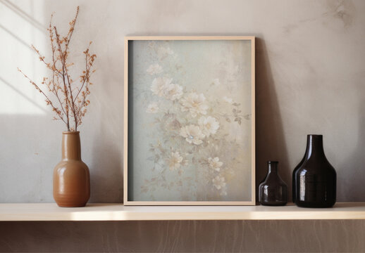 Interior Leaning Photo Frame Mockup With Generative AI
