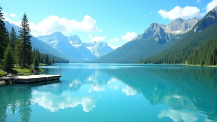 Fototapeta premium The blue lake is burned in the background, which are reflected in the water