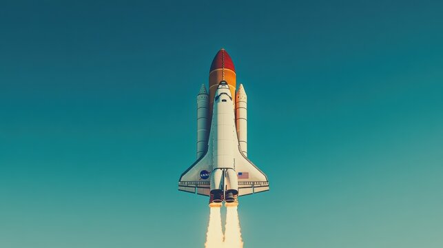 Majestic Space Shuttle Preparing for Liftoff into the Vast Blue Expanse - Powered by Adobe