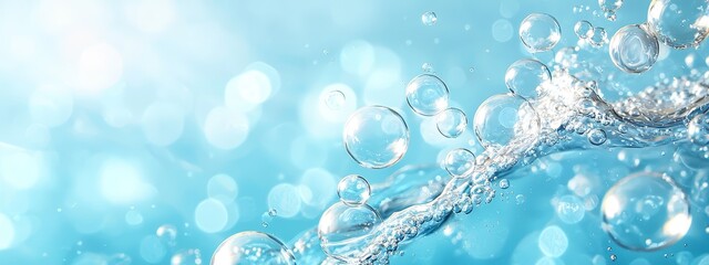  A cluster of bubbles drifting above bluish water in a two-toned backdrop of blue and light blue