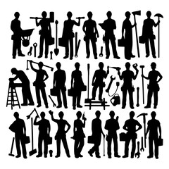 Construction workers silhouette big set , Construction workers illustration	