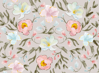 Big Abstract Watercolor Magnolia Flowers and Peonies. Plant background for fashion, wallpapers, print. Trendy floral design