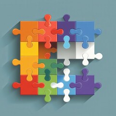 A rainbow-colored puzzle piece fitting perfectly into a larger puzzle symbolizing unity