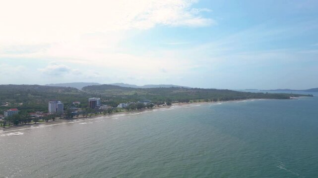 Sihanoukville Sokha Beach mangrove forest and landscape, Panoramic aerial view