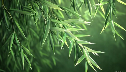 Fototapeta premium Bamboo green leaves nature environment concept dark background
