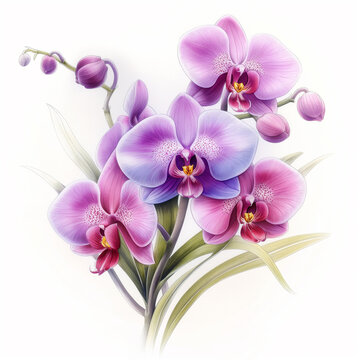 recommend clip art: Pink violet purple watercolour orchid phalaenopsis flower illustration on white background. Floral blossom concept