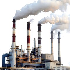 Industrial factories have polluted smokestacks isolated on white background 