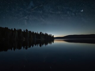 Fototapeta premium a lake with a star above it and a star that is on the sky