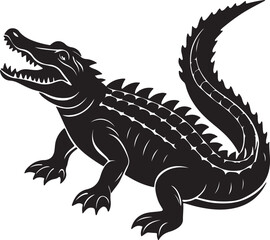 Obraz premium A black and white silhouette illustration of an alligator, showcasing its distinctive features and form in vector art style
