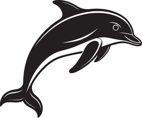 Fototapeta premium Vector illustration of a dolphin silhouette leaping joyfully, showcasing its streamlined form and dynamic movement