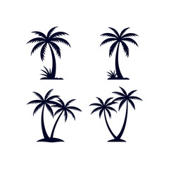 Fototapeta premium Set of Palm tree silhouettes Clip art isolated vector illustration on white background