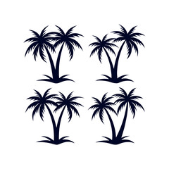 Set of Palm tree silhouettes Clip art isolated vector illustration on white background
