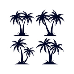 Obraz premium Set of Palm tree silhouettes Clip art isolated vector illustration on white background