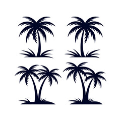 Set of Palm tree silhouettes Clip art isolated vector illustration on white background