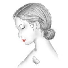 portrait of a woman with butterfly tattoo