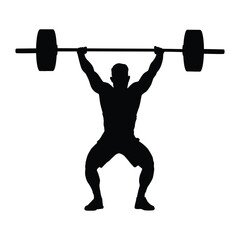 Silhouette of a man practicing lifting weights with a barbell