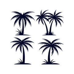 Fototapeta premium Set of Palm tree silhouettes Clip art isolated vector illustration on white background
