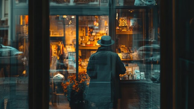 Admiring goods from afar