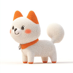 A cute, cartoon-style  white and orange cartoon dog with a fluffy tail, standing on a white background