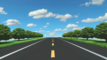 Fototapeta premium Open Road Journey Under Blue Skies Ideal for Travel, Adventure, and Freedom Themes