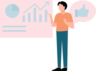 The boy is looking at the chart graph.