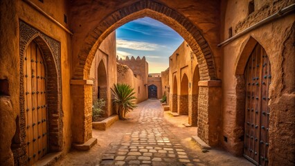 Fototapeta premium A passage leading to a courtyard in an ancient Africa city. 