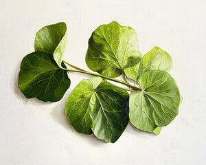 Fototapeta premium Oil painting of green Hyacinth Bean leaves on a white background showcasing culinary results with a focus on the ingredient s details