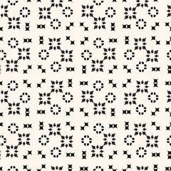 Simple floral pattern. Vector minimalist seamless texture with flower shapes. Abstract geometric monochrome background. Repeat design for textile.