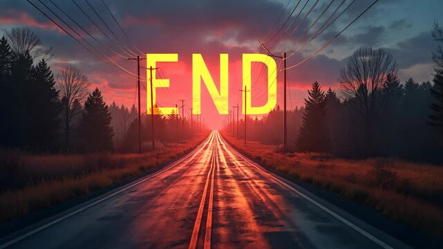 A vibrant sunset illuminating a lonely road with an impactful message at the end