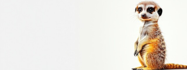 Fototapeta premium Meerkat on hind legs, front paws supported, gazing at camera