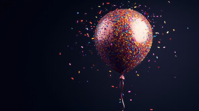 2025 in colorful 3D helium balloon with confetti sprinkles in Minimal dark background. Happy new year 2025.