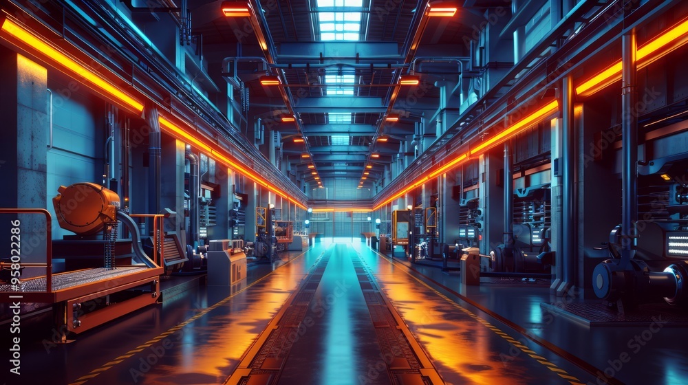 Aufkleber advanced factory with ai-operated systems, iot devices monitoring efficiency, smart technology, high