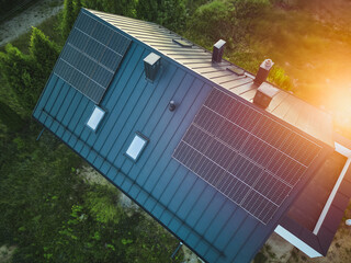 Renewable Energy Solar Panels on Suburban Home Roof
