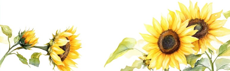 Obraz premium Vibrant Watercolor Sunflowers: A Beautiful Floral Representation of Nature's Splendor