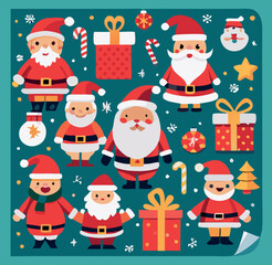 Christmas character collection celebrating with gifts and ornaments