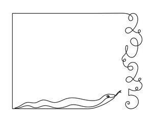 2025 year of snake one line art, hand drawn continuous contour.Holiday concept,festive New year chinese astrological horoscope, poisonous reptile serpent outline.Editable stroke.Isolated.Vector